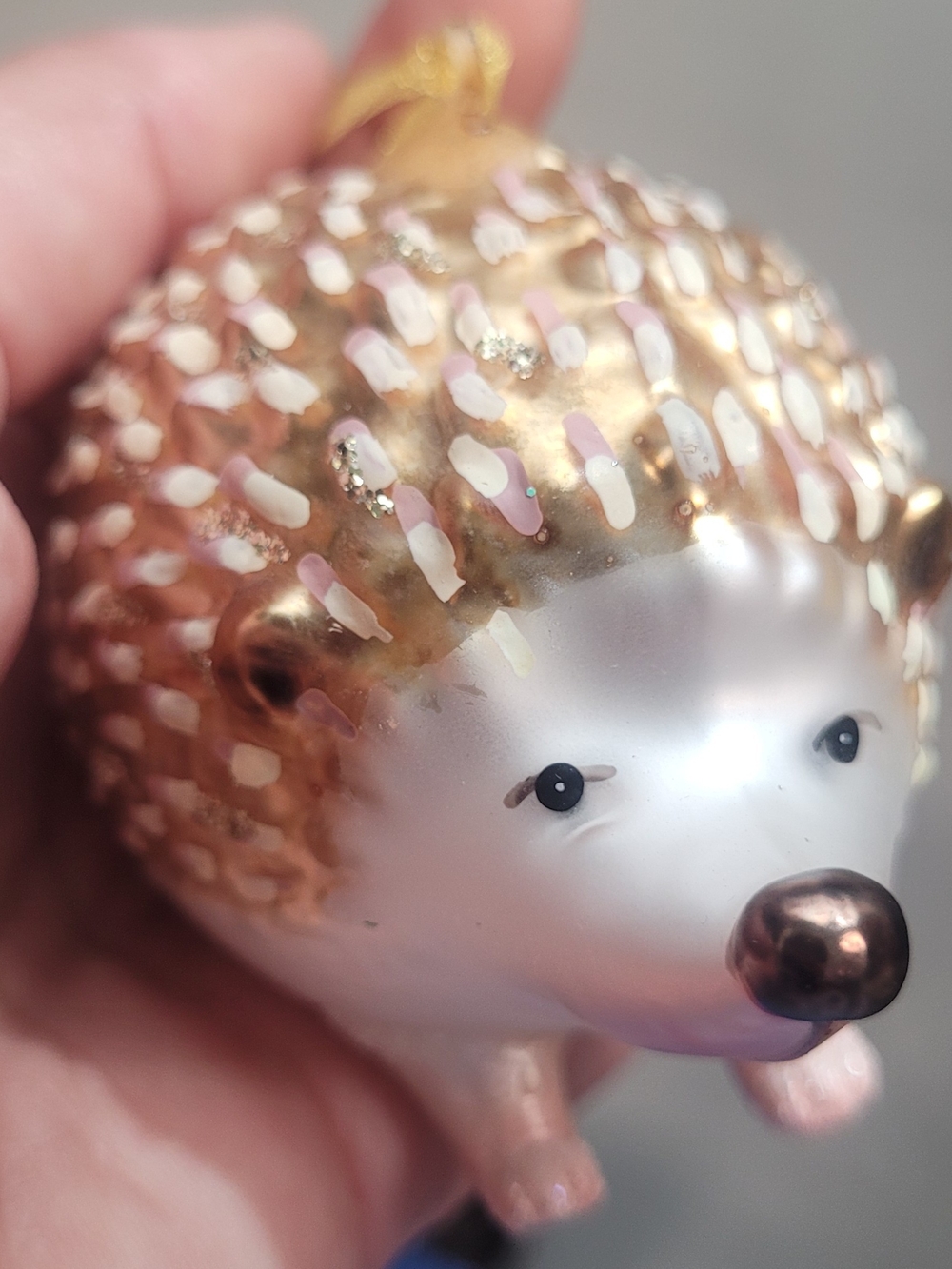 All Ornaments Are Glass Decorative Gold and White Hedgehog Ornament - Brand
